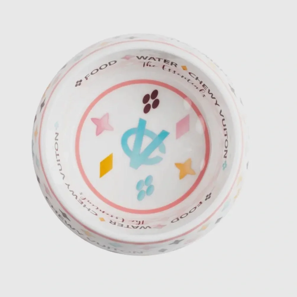 New Chewy Vuiton Pet Bowls in White & Pink